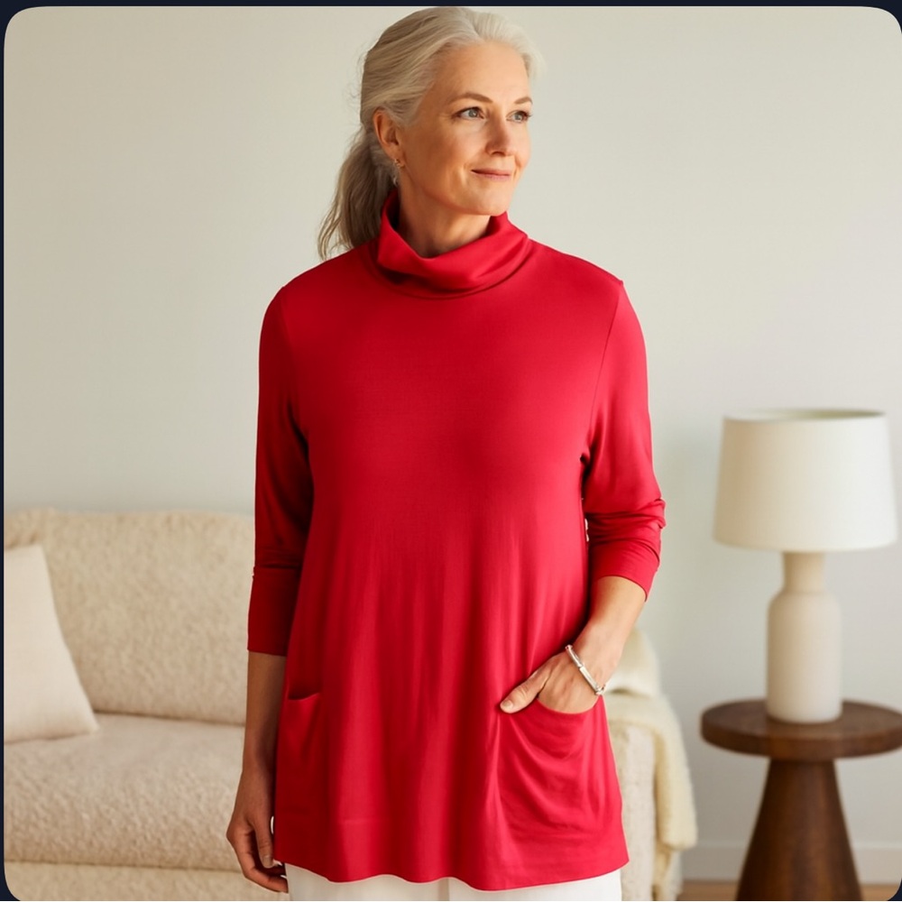 J Jill Red Pima Cotton Turtleneck Top Women's Small
